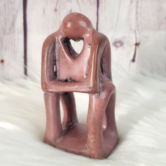 Vintage 90s Soapstone Sculpted Couple Wedding Marriage Newlywed Pink Figurine 4" - Picture 3 of 14